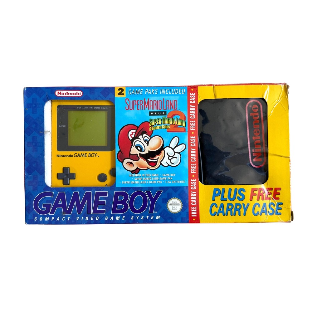 Nintendo Game Boy Yellow DMG-01 Super Mario Land 1 & 2 Bundle with Case Boxed